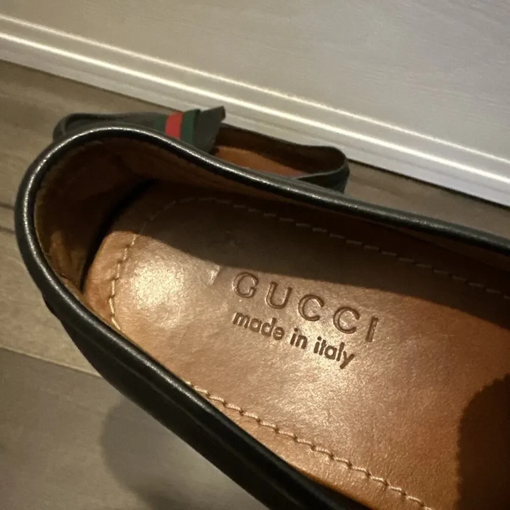 Authentic GUCCI Web Design Black Loafers 123506 GG sz 6.5 (fits USA 7.5)